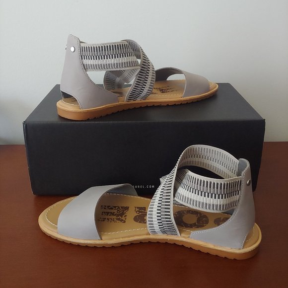 SOREL Ella Dove Leather Cross Ankle Sandals Size 9 NIB - Picture 1 of 8
